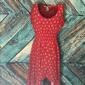 High Low Red and Floral Dress